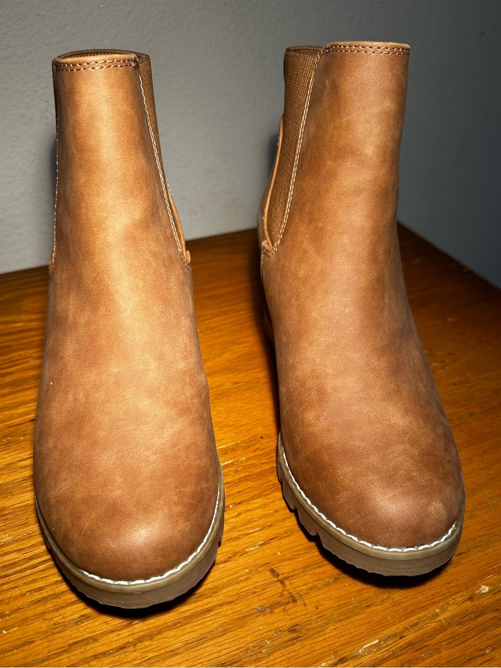 Brown wedge slip on ankle boots wms sz 6 1/2 - Picture 8 of 8